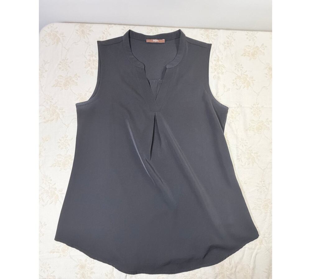Gaharu Womens Small Black Sleeveless Blouse Split V Neck Tunic Top